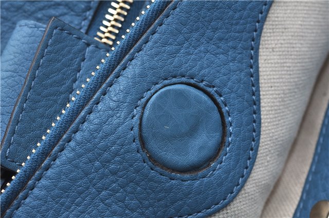 Authentic GUCCI Bamboo Shopper Large 2Way Hand Shoulder Bag Leather Blue 9324E