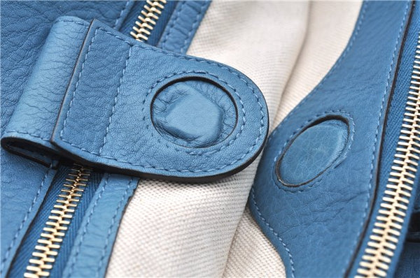 Authentic GUCCI Bamboo Shopper Large 2Way Hand Shoulder Bag Leather Blue 9324E