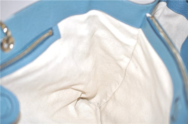 Authentic GUCCI Bamboo Shopper Large 2Way Hand Shoulder Bag Leather Blue 9324E