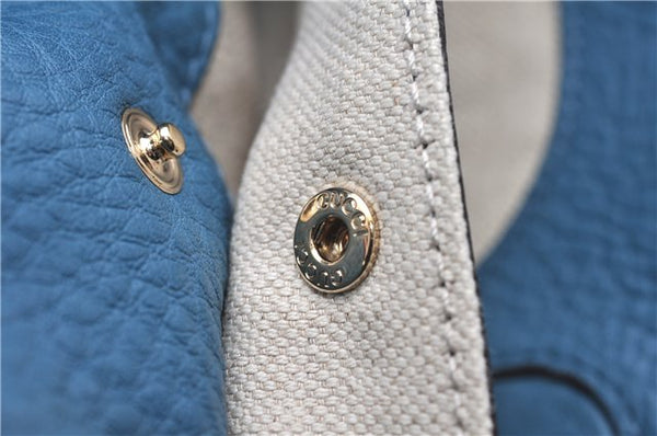 Authentic GUCCI Bamboo Shopper Large 2Way Hand Shoulder Bag Leather Blue 9324E