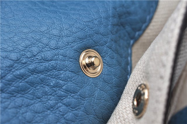 Authentic GUCCI Bamboo Shopper Large 2Way Hand Shoulder Bag Leather Blue 9324E