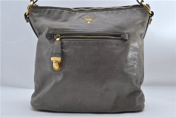 Authentic PRADA Leather 2Way Shoulder Tote Bag Gray 9326D