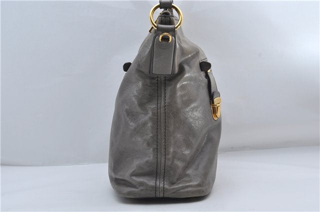 Authentic PRADA Leather 2Way Shoulder Tote Bag Gray 9326D