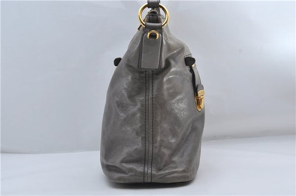 Authentic PRADA Leather 2Way Shoulder Tote Bag Gray 9326D