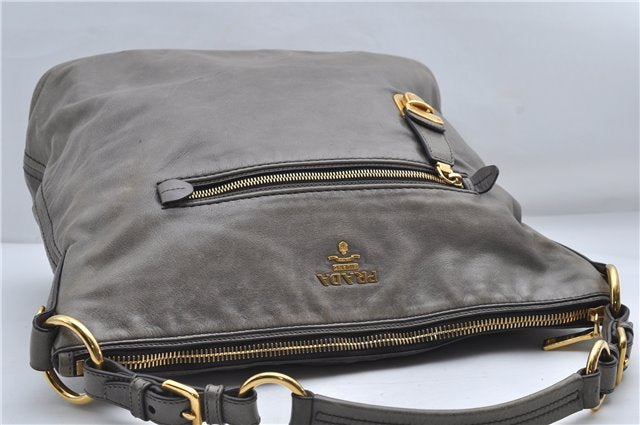 Authentic PRADA Leather 2Way Shoulder Tote Bag Gray 9326D