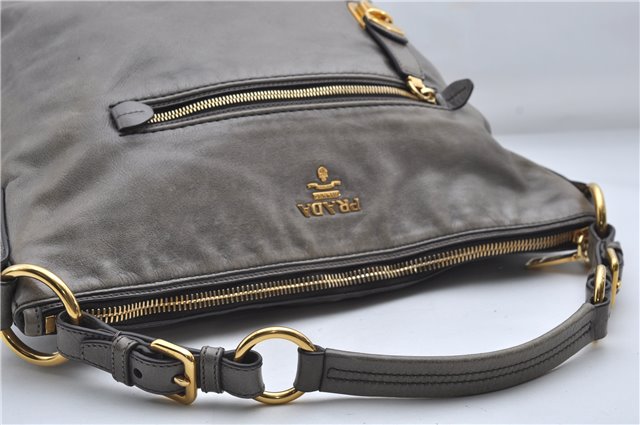 Authentic PRADA Leather 2Way Shoulder Tote Bag Gray 9326D
