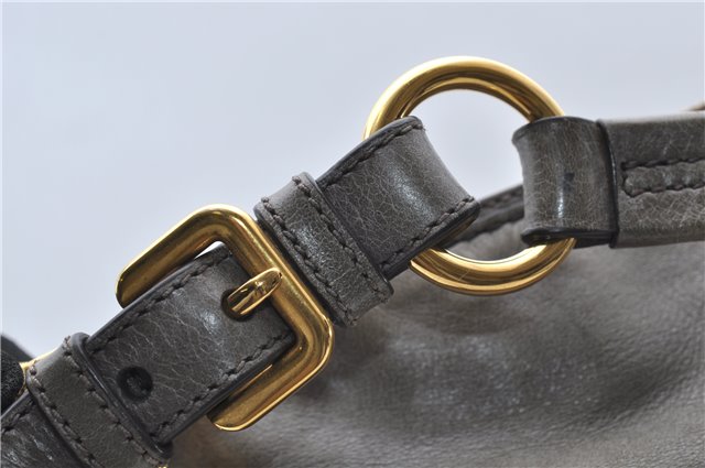 Authentic PRADA Leather 2Way Shoulder Tote Bag Gray 9326D