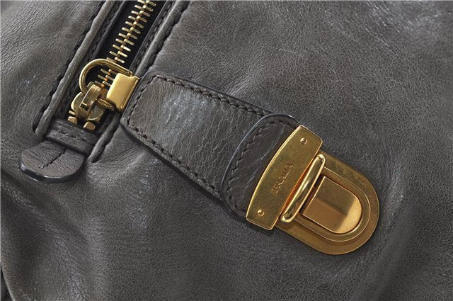 Authentic PRADA Leather 2Way Shoulder Tote Bag Gray 9326D