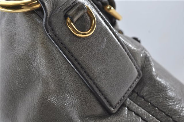 Authentic PRADA Leather 2Way Shoulder Tote Bag Gray 9326D