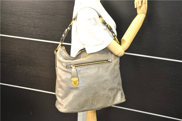 Authentic PRADA Leather 2Way Shoulder Tote Bag Gray 9326D