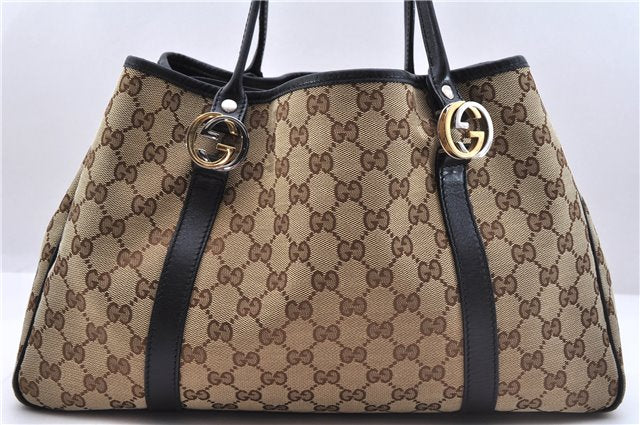 Authentic GUCCI Shoulder Tote Bag GG Canvas Leather 232957 Brown Black 9327D
