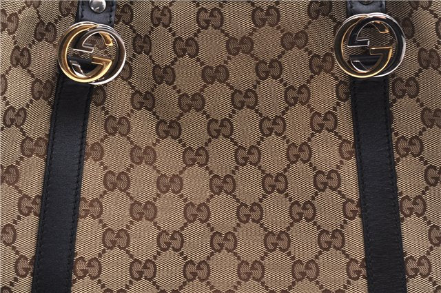 Authentic GUCCI Shoulder Tote Bag GG Canvas Leather 232957 Brown Black 9327D