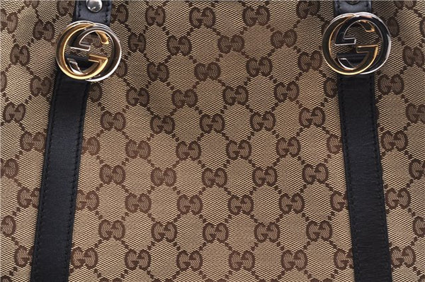 Authentic GUCCI Shoulder Tote Bag GG Canvas Leather 232957 Brown Black 9327D