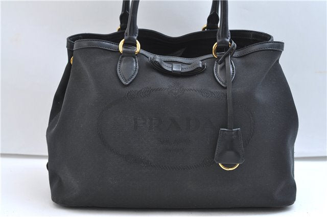 Authentic PRADA Canvas Leather 2Way Shoulder Hand Bag Black 9329E