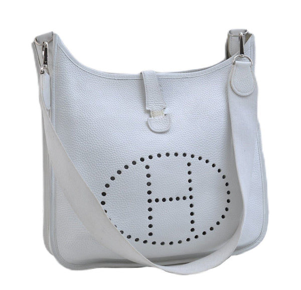 Authentic HERMES Evelyne 1 PM Shoulder Cross Body Bag Leather White 9335E