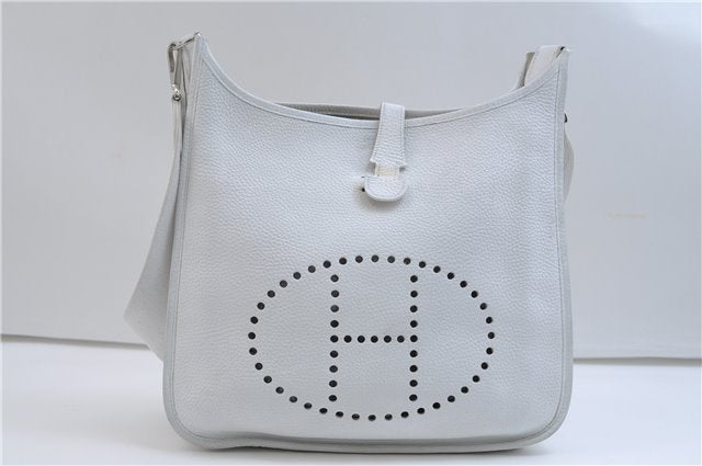 Authentic HERMES Evelyne 1 PM Shoulder Cross Body Bag Leather White 9335E