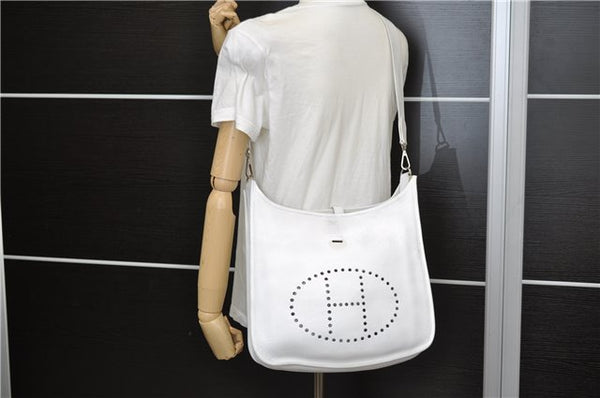 Authentic HERMES Evelyne 1 PM Shoulder Cross Body Bag Leather White 9335E