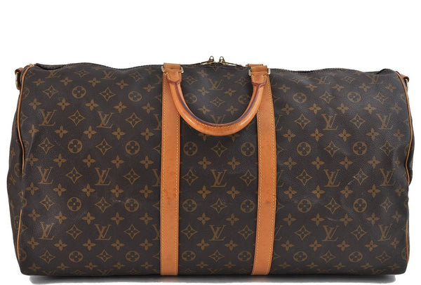 Auth Louis Vuitton Monogram Keepall Bandouliere 55 Boston Bag M41414 LV 9339C