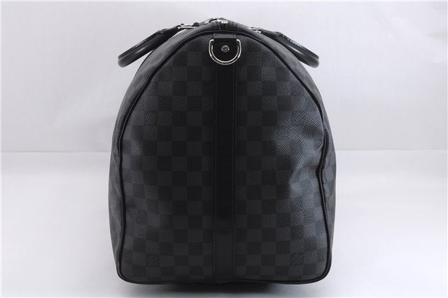 Authentic Louis Vuitton Damier Graphite Keepall Bandouliere 55 Boston Bag 9345E