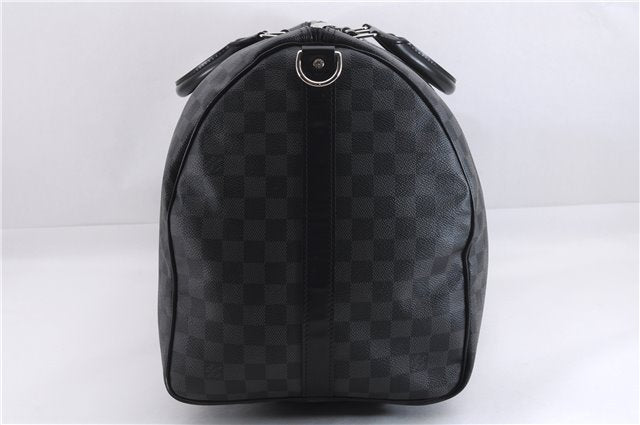 Authentic Louis Vuitton Damier Graphite Keepall Bandouliere 55 Boston Bag 9345E