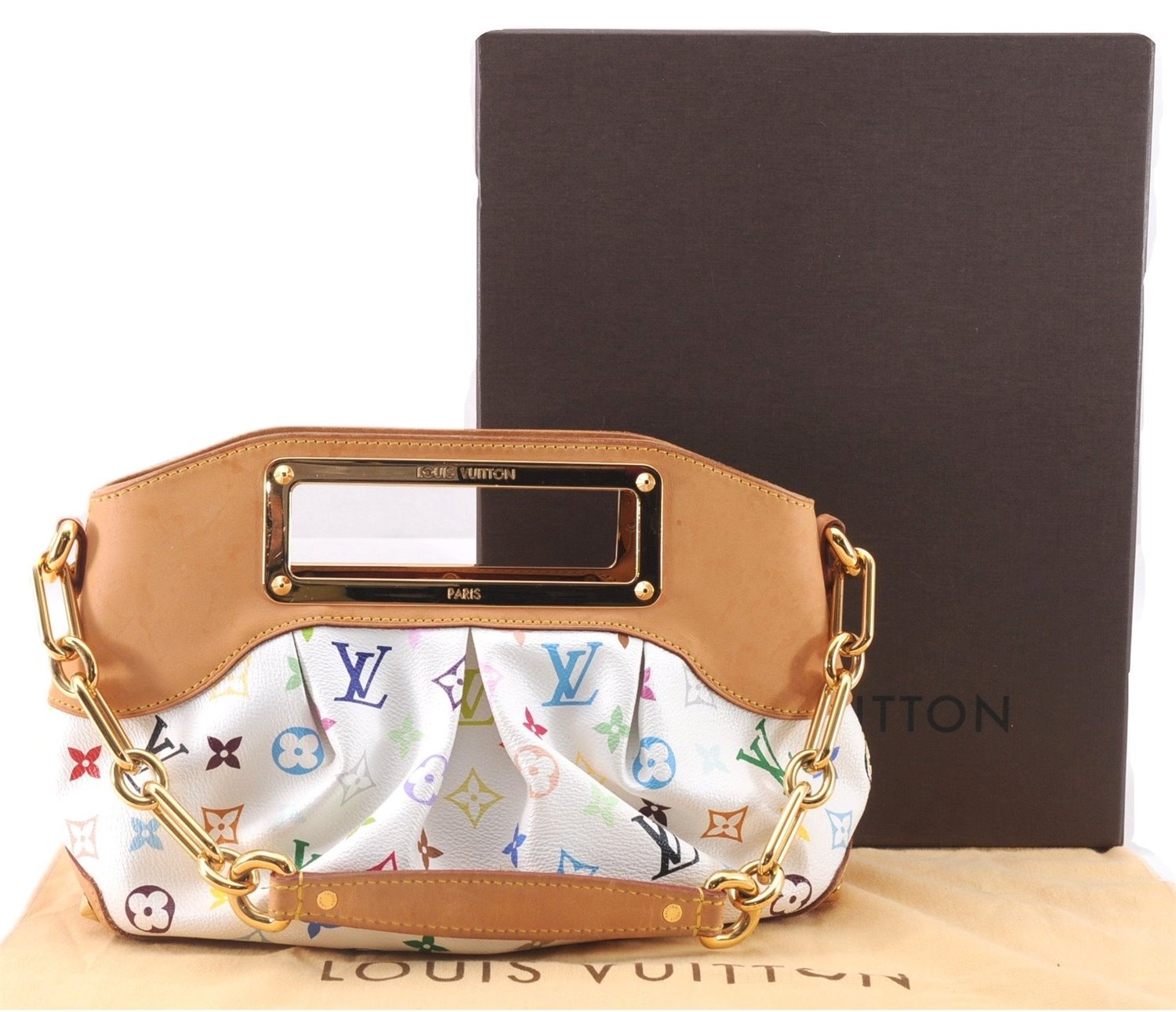 Auth Louis Vuitton Monogram Multicolor Judy PM 2Way Hand Bag White Box 9347E