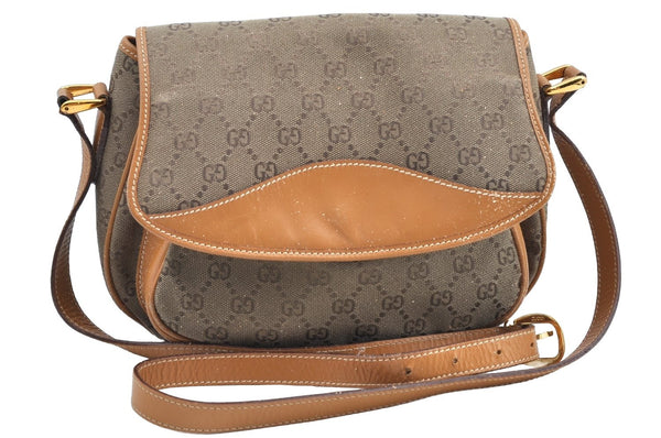 Authentic GUCCI Shoulder Cross Body Bag Purse GG Canvas Leather Brown Junk 9351G
