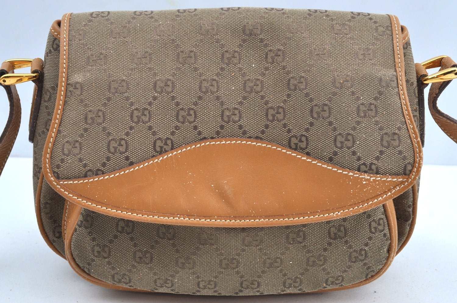 Authentic GUCCI Shoulder Cross Body Bag Purse GG Canvas Leather Brown Junk 9351G