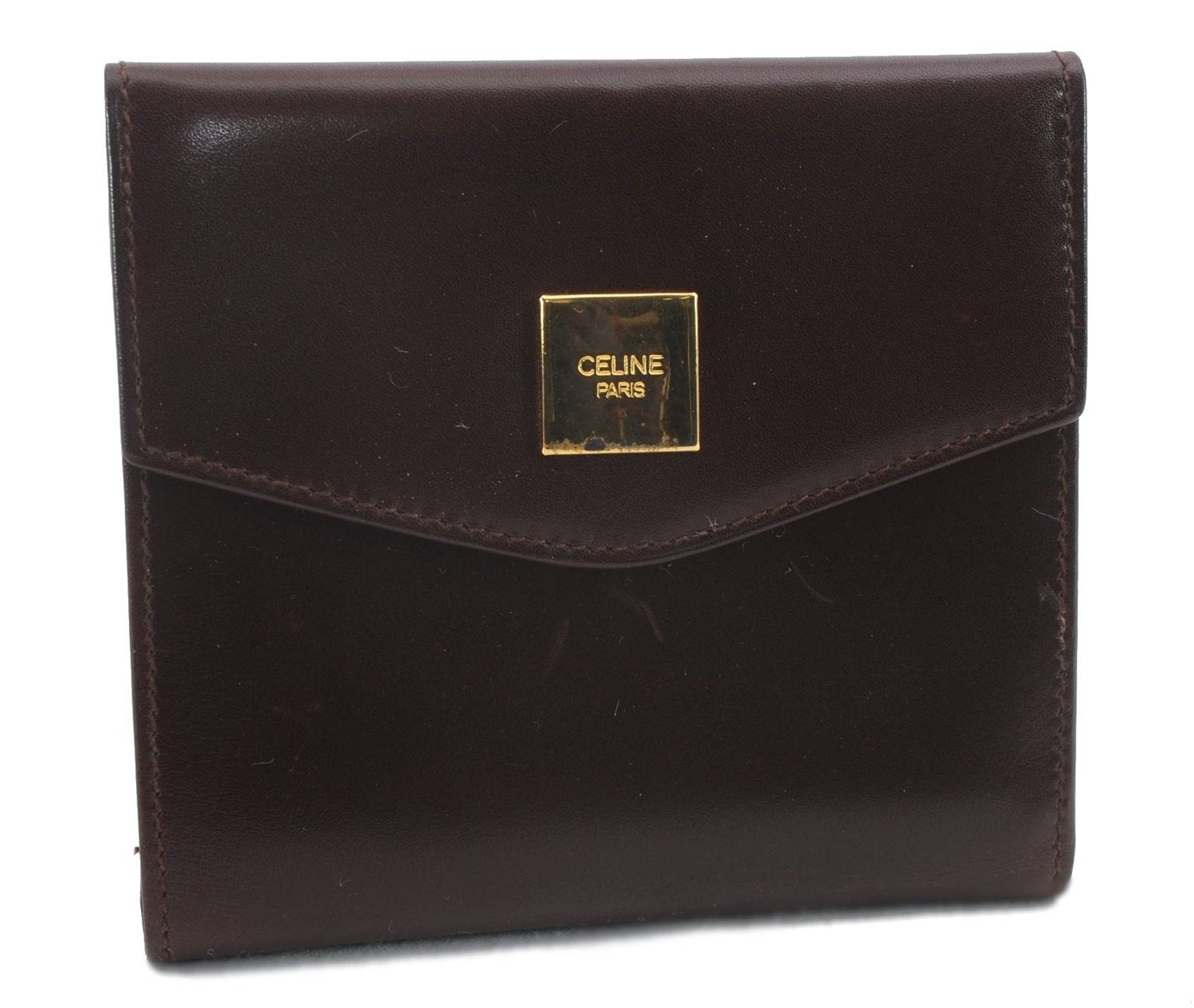 Authentic CELINE Vintage Trifold Wallet Purse Leather Brown 9353C