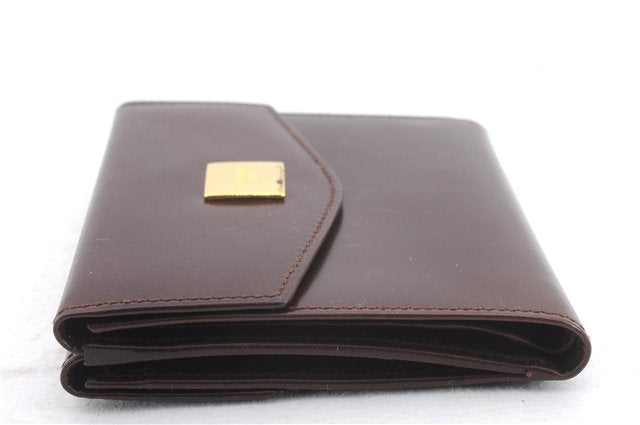 Authentic CELINE Vintage Trifold Wallet Purse Leather Brown 9353C