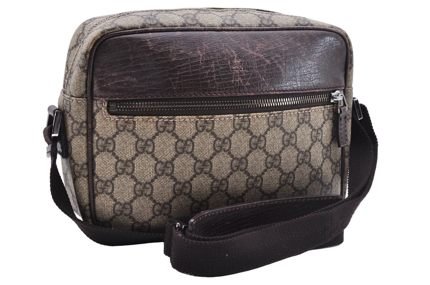 Authentic GUCCI Shoulder Cross Body Bag GG PVC Leather 114291 Brown 9354D