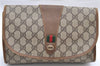 Authentic GUCCI Web Sherry Line Clutch Hand Bag Purse GG PVC Leather Brown 9356D