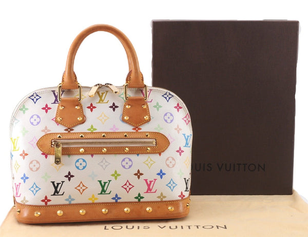 Auth Louis Vuitton Monogram Multicolor Alma PM Hand Bag White M92647 Box 9359E