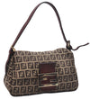 Authentic FENDI Zucchino Mamma Baguette Shoulder Bag Canvas Leather Brown 9374E