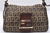 Authentic FENDI Zucchino Mamma Baguette Shoulder Bag Canvas Leather Brown 9374E