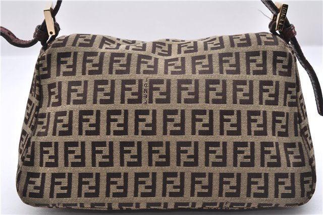 Authentic FENDI Zucchino Mamma Baguette Shoulder Bag Canvas Leather Brown 9374E