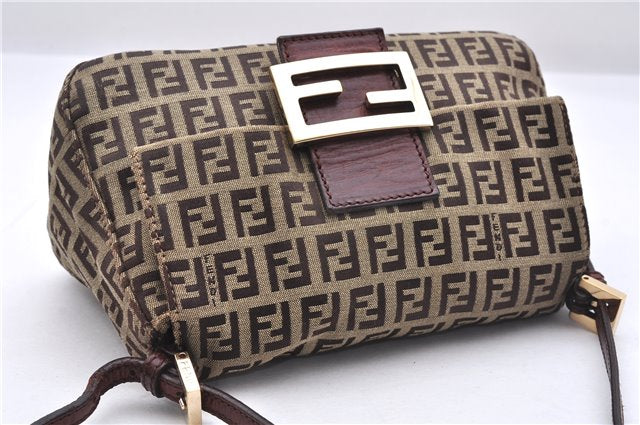 Authentic FENDI Zucchino Mamma Baguette Shoulder Bag Canvas Leather Brown 9374E