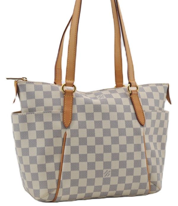 Authentic Louis Vuitton Damier Azur Totally PM Tote Bag White N41280 LV 9375E