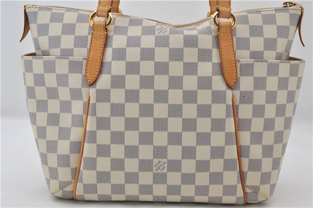 Authentic Louis Vuitton Damier Azur Totally PM Tote Bag White N41280 LV 9375E