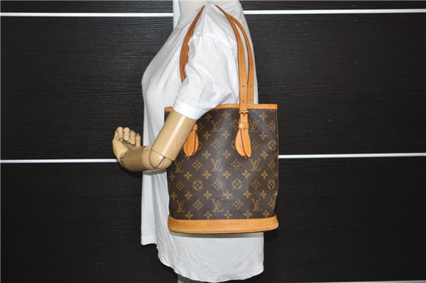 Authentic Louis Vuitton Monogram Bucket PM Shoulder Tote Bag M42238 LV 9379E
