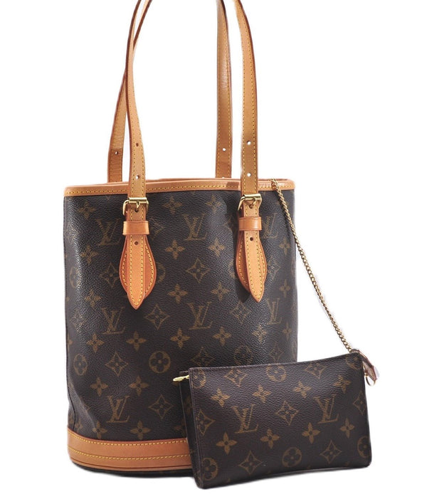 Authentic Louis Vuitton Monogram Bucket PM Shoulder Tote Bag M42238 LV 9381E