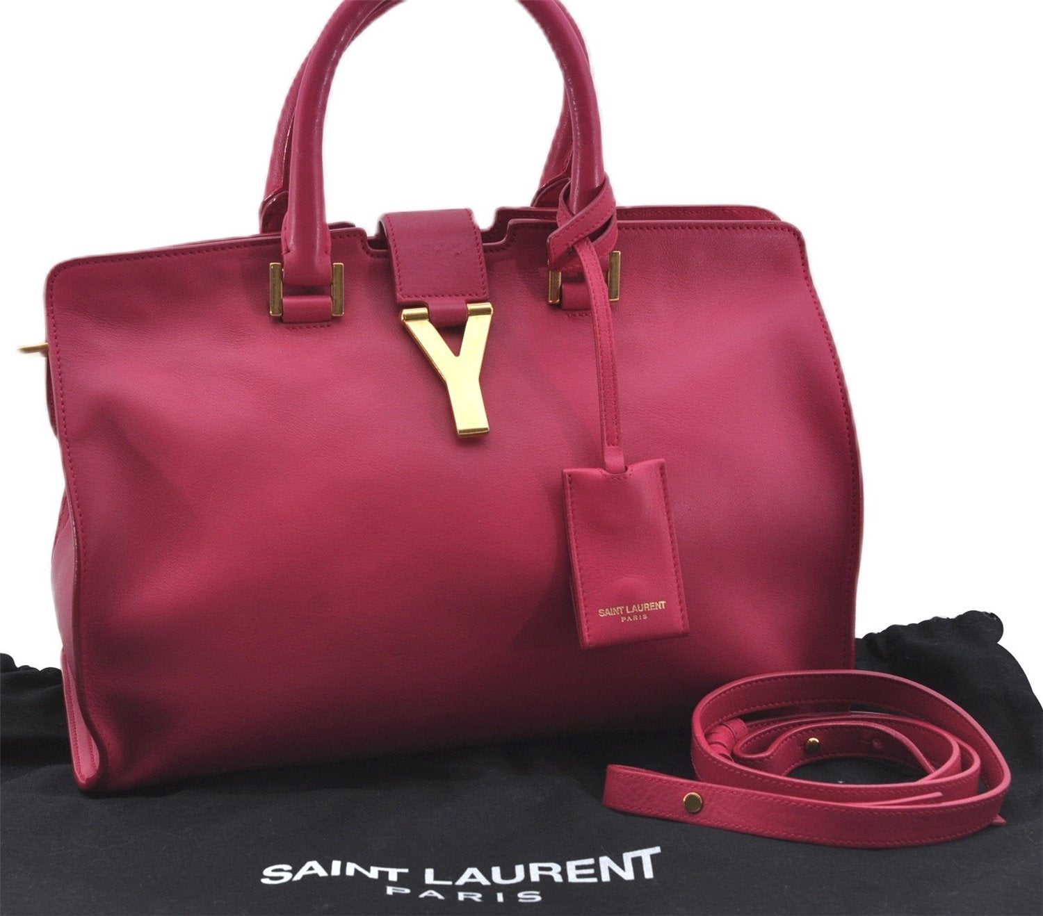 Authentic SAINT LAURENT Petit Cabas 2Way Shoulder Hand Bag Leather Pink 9383E