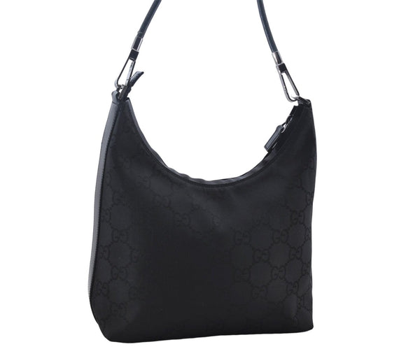 Authentic GUCCI Shoulder Hand Bag Purse GG Nylon Leather 28335 Black 9389D