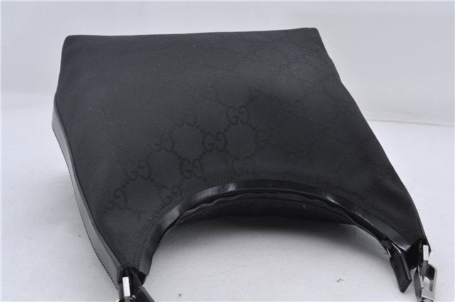Authentic GUCCI Shoulder Hand Bag Purse GG Nylon Leather 28335 Black 9389D