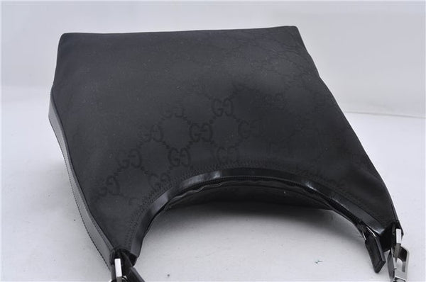 Authentic GUCCI Shoulder Hand Bag Purse GG Nylon Leather 28335 Black 9389D