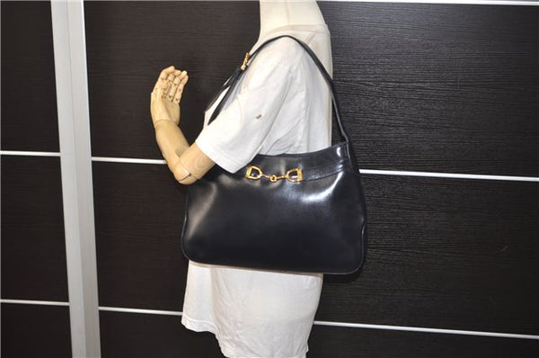 Authentic CELINE Vintage Shoulder Hand Bag Purse Leather Navy Blue 9399E