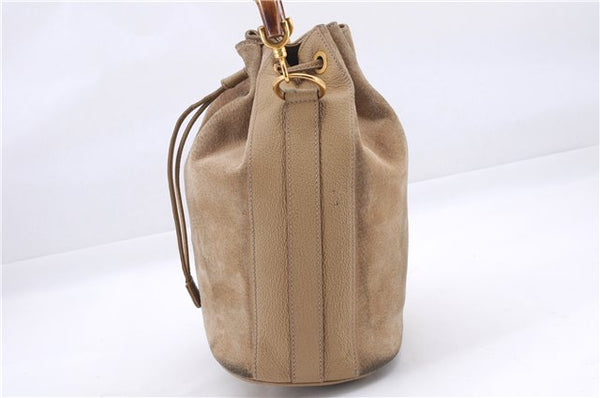 Authentic GUCCI Bamboo 2way Hand Shoulder Bag Purse Suede Leather Beige 9400D