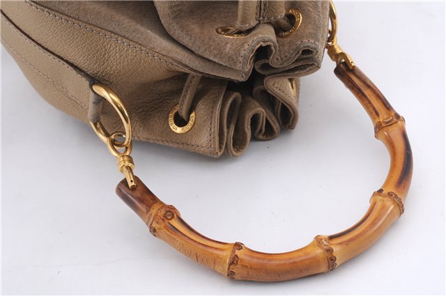 Authentic GUCCI Bamboo 2way Hand Shoulder Bag Purse Suede Leather Beige 9400D