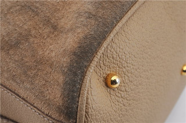 Authentic GUCCI Bamboo 2way Hand Shoulder Bag Purse Suede Leather Beige 9400D