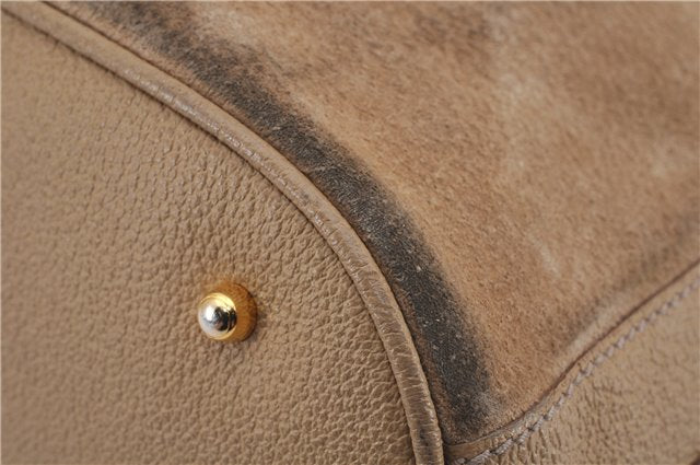 Authentic GUCCI Bamboo 2way Hand Shoulder Bag Purse Suede Leather Beige 9400D