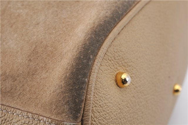 Authentic GUCCI Bamboo 2way Hand Shoulder Bag Purse Suede Leather Beige 9400D